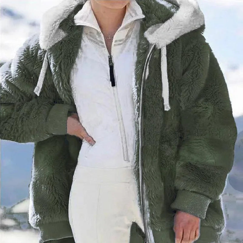 Women’s Ultra-Soft Plush Sherpa Fleece Hooded Zip Coat with Pockets