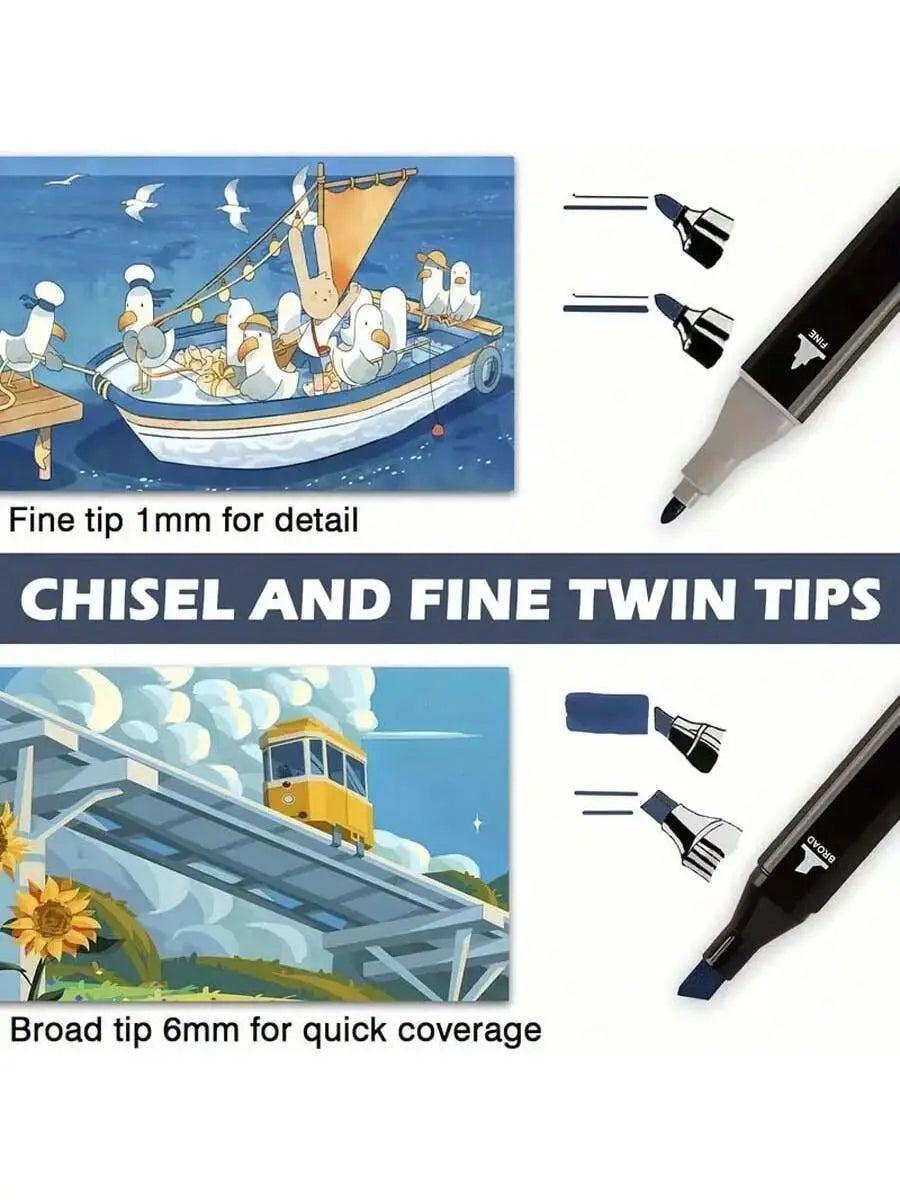 Dual Tip Art Marker Set (12–168 Colors) – Professional Brush & Chisel Markers