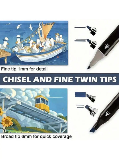 Dual Tip Art Marker Set (12–168 Colors) – Professional Brush & Chisel Markers