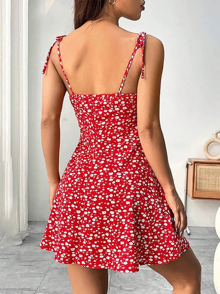 Summer Floral Spaghetti Strap Beach Sundress