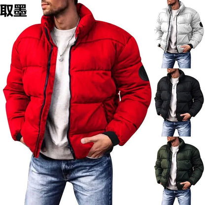 Men’s Winter Stand-Collar Puffer Jacket – Fleece-Lined, Windproof, Heavy Warm Coat