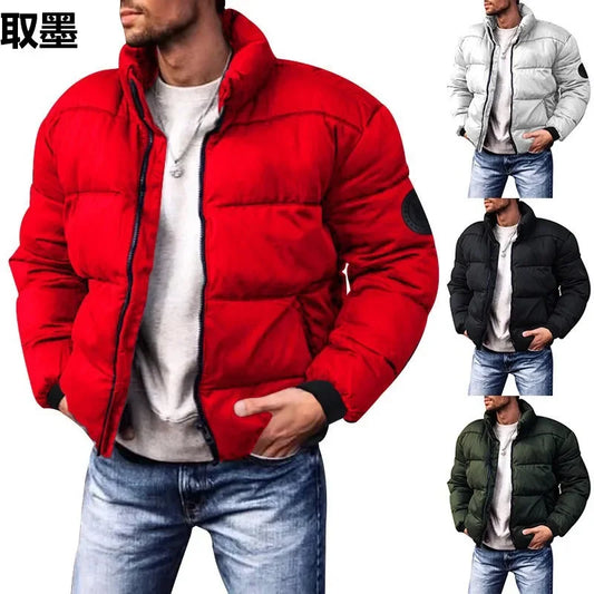 Men’s Winter Stand-Collar Puffer Jacket – Fleece-Lined, Windproof, Heavy Warm Coat