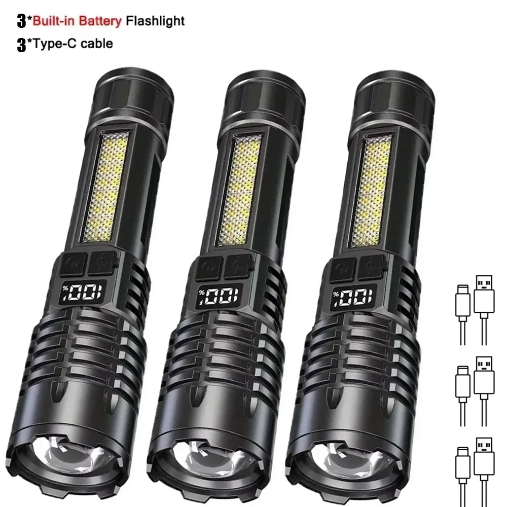 High Power Rechargeable LED Flashlight with Fast Charging and Side light