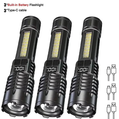 High Power Rechargeable LED Flashlight with Fast Charging and Side light
