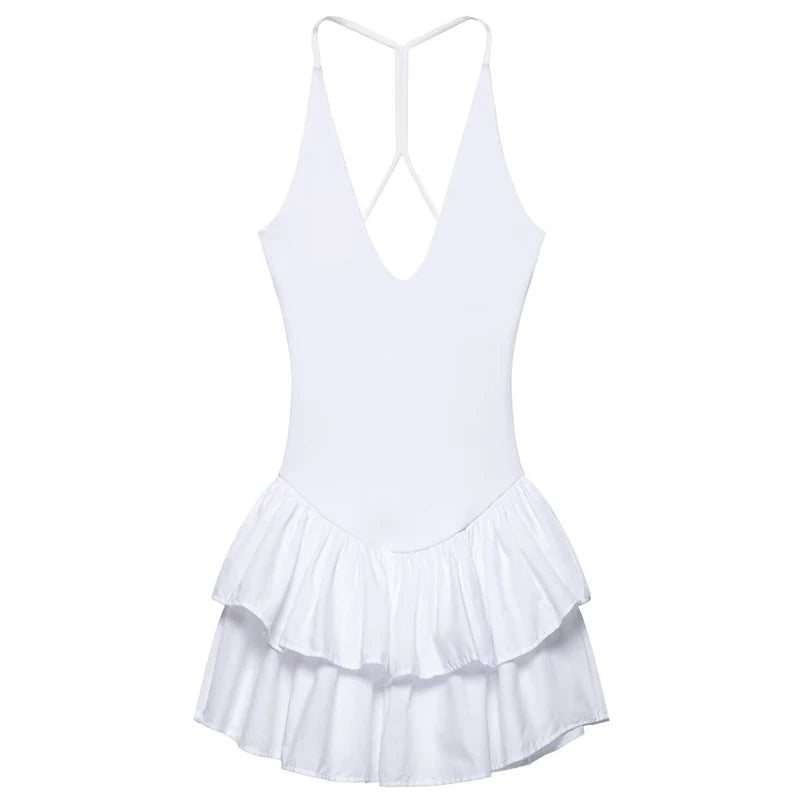 Sweetheart Halter Flare Mini Dress with Double Ruffle Hem – Trendy Summer Party Wear