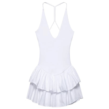 Sweetheart Halter Flare Mini Dress with Double Ruffle Hem – Trendy Summer Party Wear