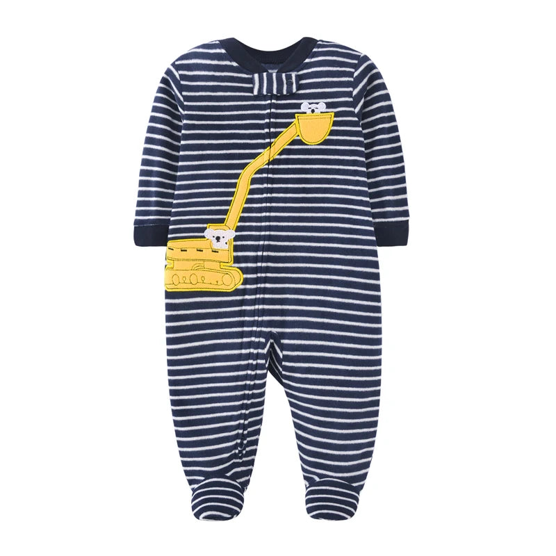 Baby Boy Fleece Romper Pajamas with Zipper – Soft Warm One-Piece Jumpsuit for Infants 0–12 Months