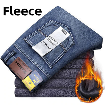 Men’s Fleece Stretch Jeans – Classic Straight-Leg Business Casual Denim Work Pants