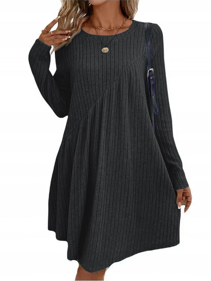 Autumn/Winter Bohemian - Ribbed Solid Color Dress