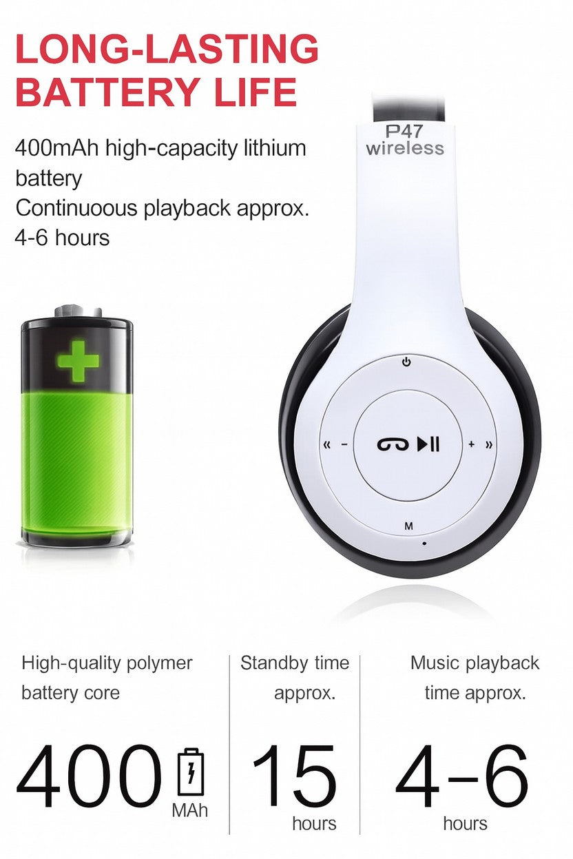 Wireless Bluetooth 5.0 Headphones – Foldable Stereo Headset with Noise Control & Mic