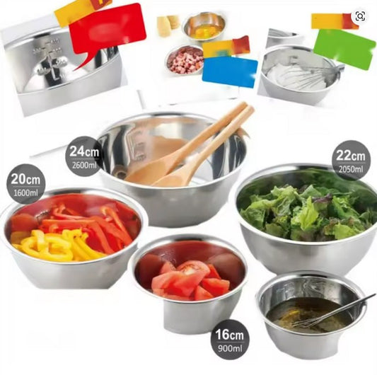 5pcs/Set Stainless Steel Mixing Bowls Non Slip Nesting Bowls