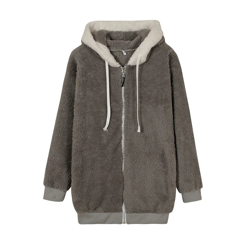 Women’s Ultra-Soft Plush Sherpa Fleece Hooded Zip Coat with Pockets
