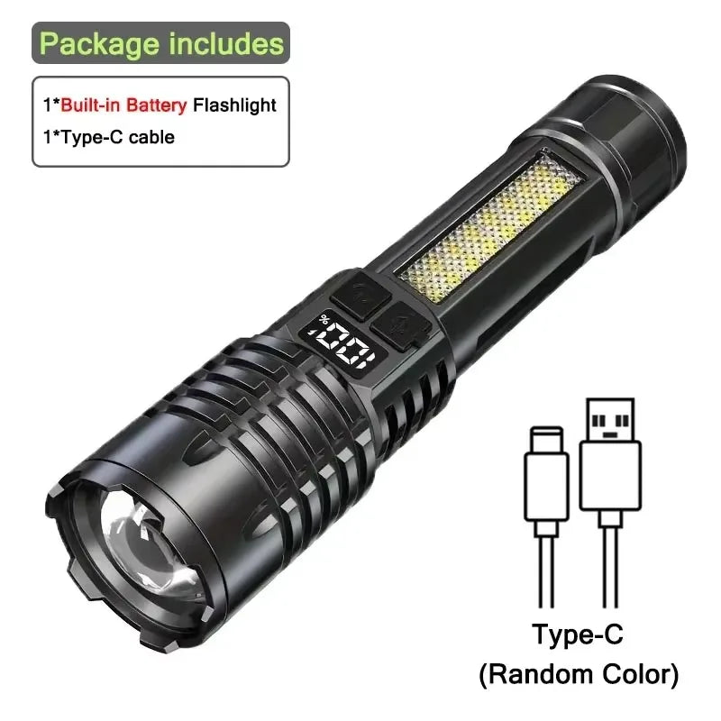 High Power Rechargeable LED Flashlight with Fast Charging and Side light