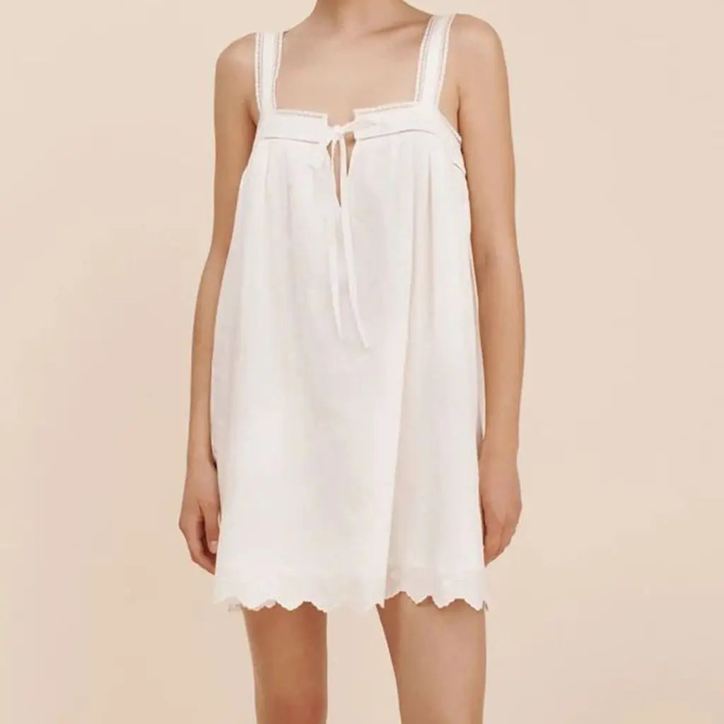 Bow-Tie Front Lace Mini Dress – Sleeveless Y2K Hollow-Out Summer Tank Dress