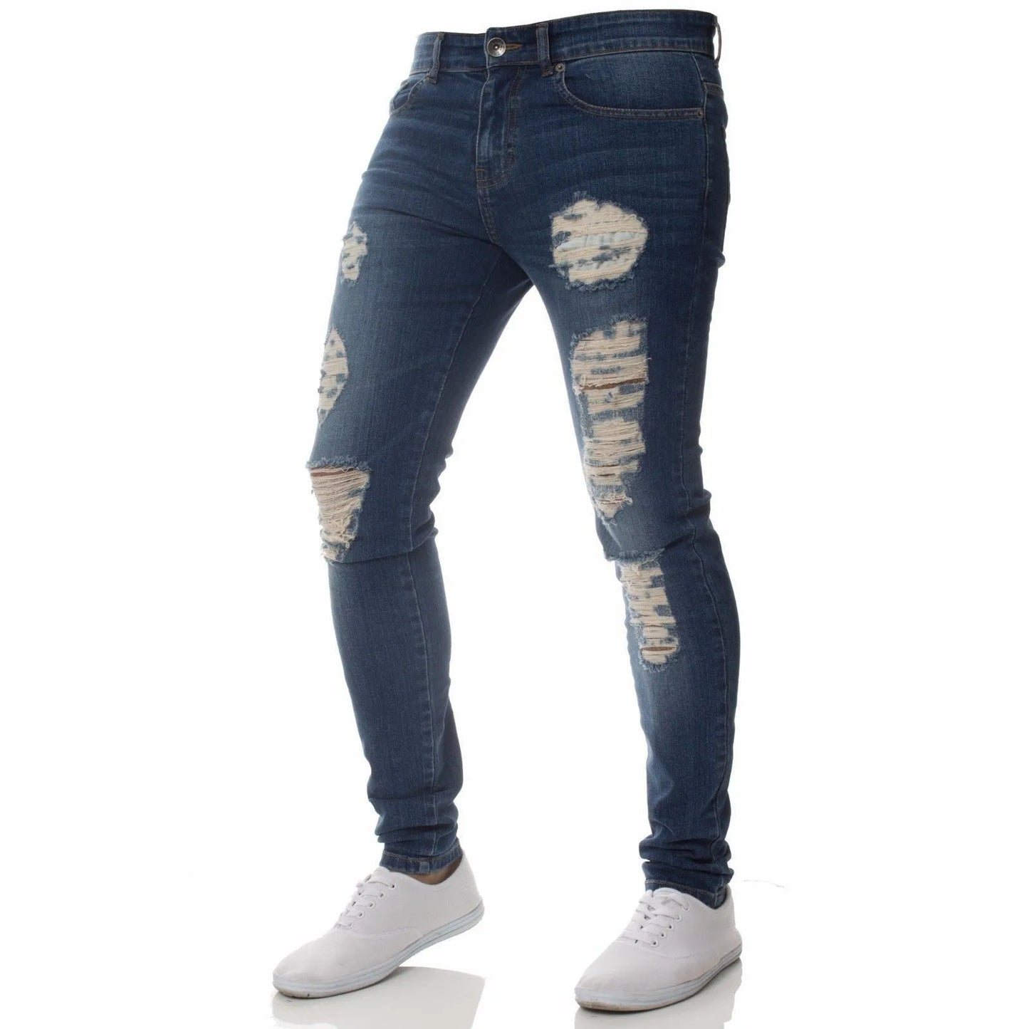 Men’s Stretch Denim Ripped Jeans – Slim Fit Distressed Casual Streetwear