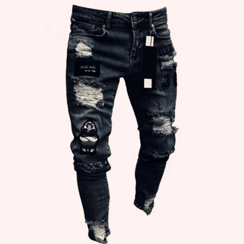 Men’s Stretch Denim Ripped Jeans – Slim Fit Distressed Casual Streetwear