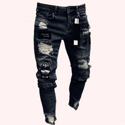 Men’s Stretch Denim Ripped Jeans – Slim Fit Distressed Casual Streetwear