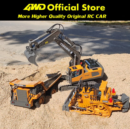 4WD RC Excavator Construction Vehicle – Rotating Alloy Digging Truck with Real Engine Sound