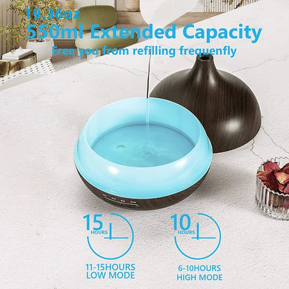 550ml Wood Grain Essential Oil Diffuser with Remote Control & LED Lights