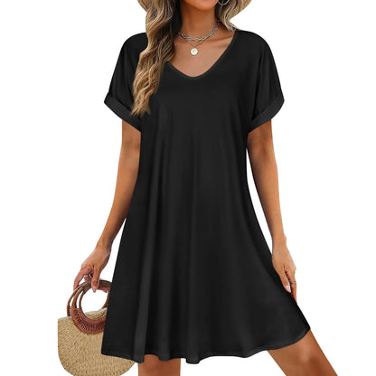 Women’s Loose Swing Summer T-Shirt Dress – Short Sleeve Casual Beach Sundress