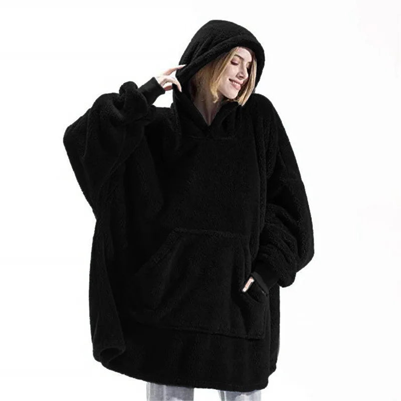 Ultra-Soft Oversized Hoodie Blanket – Thick Double Fleece Warm Pullover with Hood & Giant Pocket (One-Size)