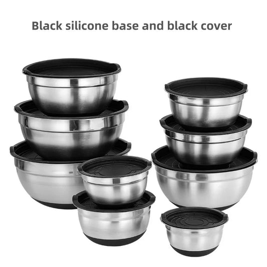 Premium Stainless Steel Mixing Bowls Set with Lids & Silicone Base – Nesting Bowls