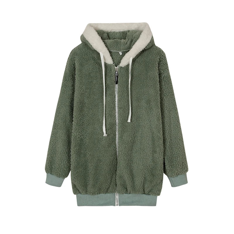 Women’s Ultra-Soft Plush Sherpa Fleece Hooded Zip Coat with Pockets