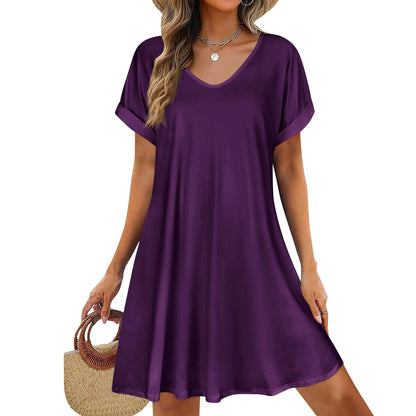 Women’s Loose Swing Summer T-Shirt Dress – Short Sleeve Casual Beach Sundress