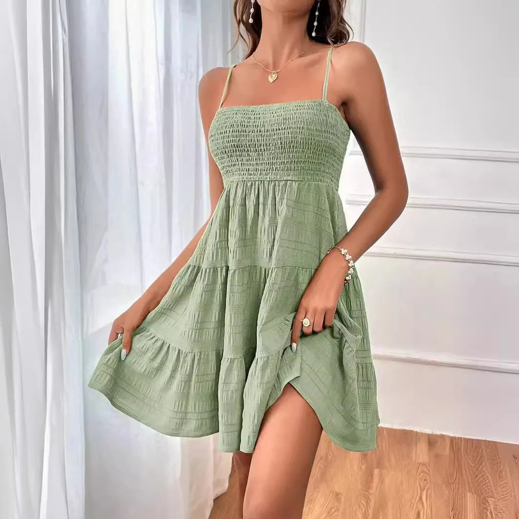 Women’s Smocked Tiered Mini Dress – This Suspender Soft A-Line Summer Sundress
