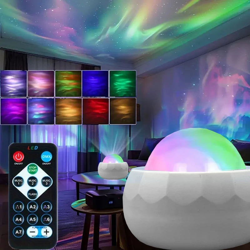 LED Aurora Galaxy Projector – 360° Rotating RGB Night Light with Remote, 7 Color Modes & USB Power for Home Decor