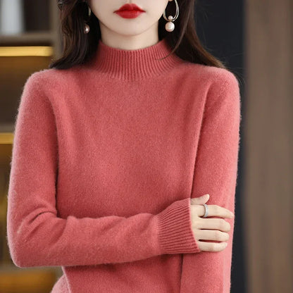Cozy Winter High-Neck Knit Sweater for Women – Korean Style Slim Fit Top