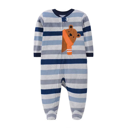 Baby Boy Fleece Romper Pajamas with Zipper – Soft Warm One-Piece Jumpsuit for Infants 0–12 Months
