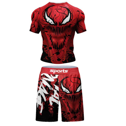 Men MMA Compression T-shirt Shorts Set Rashguard Jiu jitsu Set