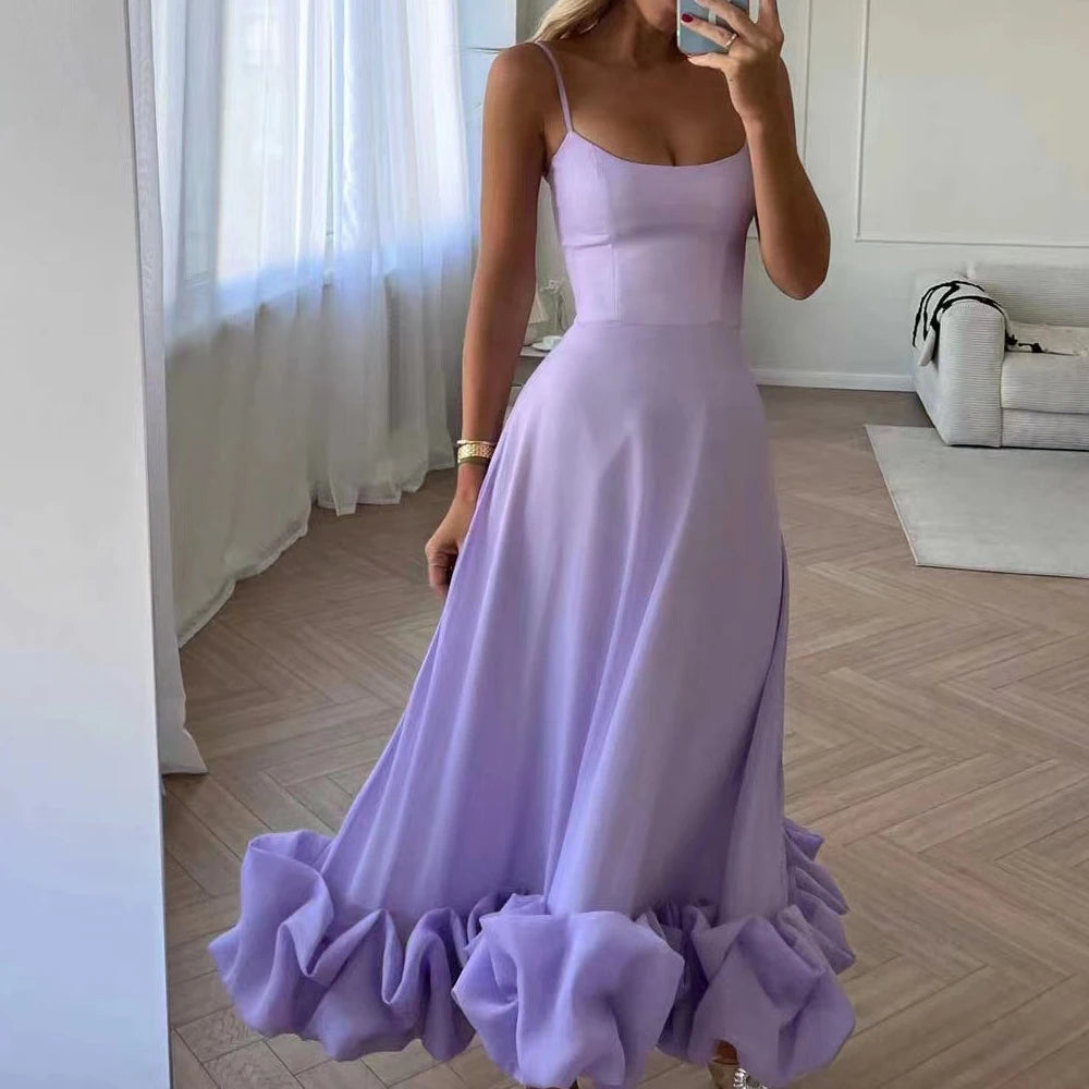 Sleeveless Ruffle Hem Maxi Dress – Elegant High-Waist Summer Party Dress