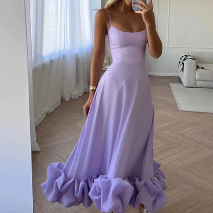 Sleeveless Ruffle Hem Maxi Dress – Elegant High-Waist Summer Party Dress