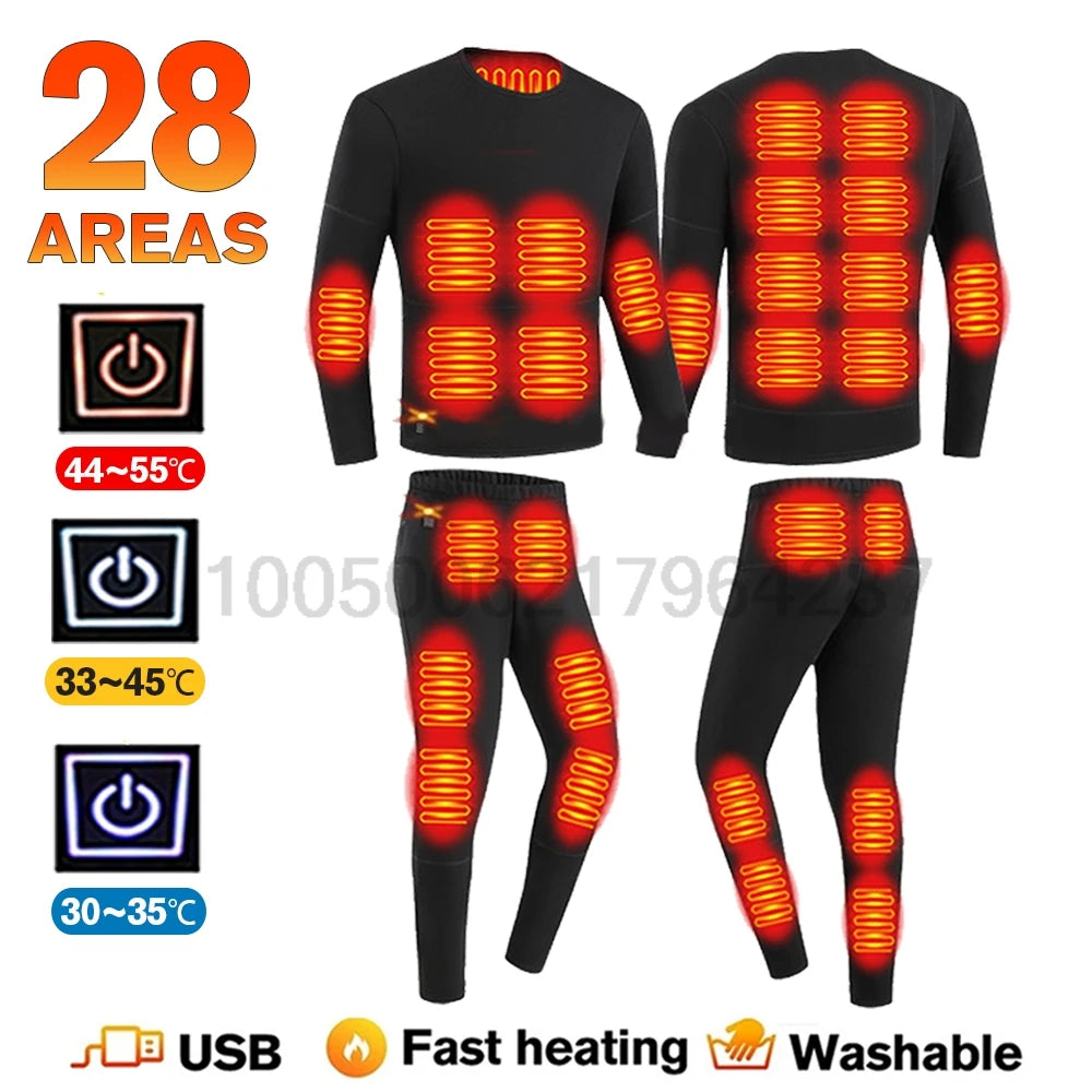 Men’s & Women’s USB Heated Thermal Underwear Set – Electric Heating Shirt & Pants for Winter Sports, Work, Skiing & Cold Weather