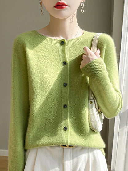 100% Merino Wool Women's Cardigan – Luxury Soft Knit Raglan Sleeve Button-Front Sweater
