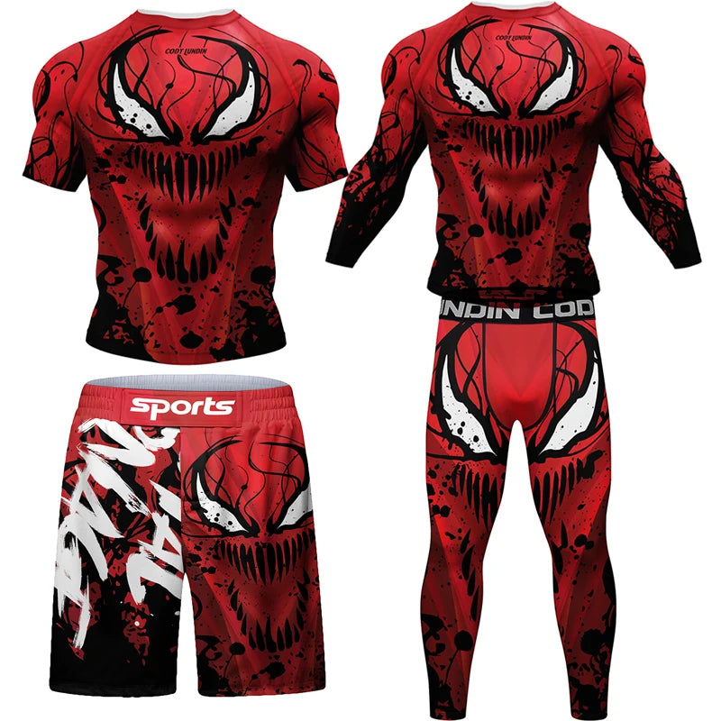 Men MMA Compression T-shirt Shorts Set Rashguard Jiu jitsu Set