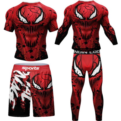 Men MMA Compression T-shirt Shorts Set Rashguard Jiu jitsu Set