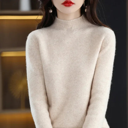 Cozy Winter High-Neck Knit Sweater for Women – Korean Style Slim Fit Top