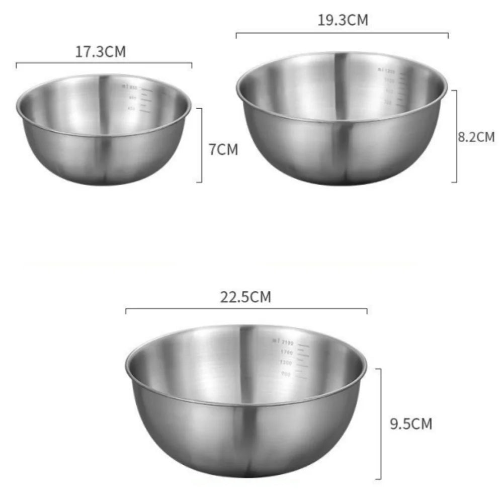 Stainless Steel Mixing Bowl Set with Measurement Scale – Non-Slip, Prep & Baking Bowls (1–3 Piece Options)