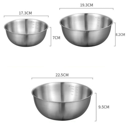 Stainless Steel Mixing Bowl Set with Measurement Scale – Non-Slip, Prep & Baking Bowls (1–3 Piece Options)