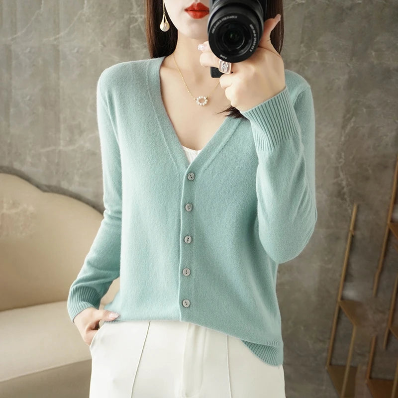 Classic V-Neck Button Cardigan for Women – Soft Lightweight Knit Sweater, Loose Fit Layering Top