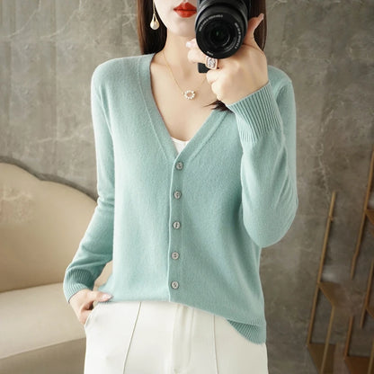 Classic V-Neck Button Cardigan for Women – Soft Lightweight Knit Sweater, Loose Fit Layering Top