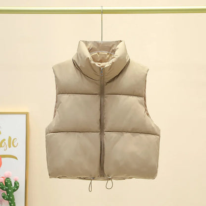 Women’s Cropped Puffer Vest – Warm Sleeveless Zip-Up Stand Collar Winter Quilted Jacket