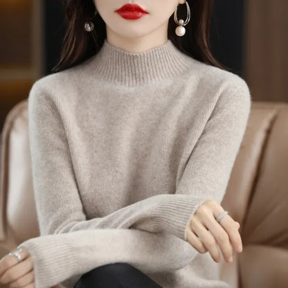 Cozy Winter High-Neck Knit Sweater for Women – Korean Style Slim Fit Top