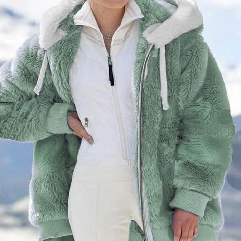 Women’s Ultra-Soft Plush Sherpa Fleece Hooded Zip Coat with Pockets