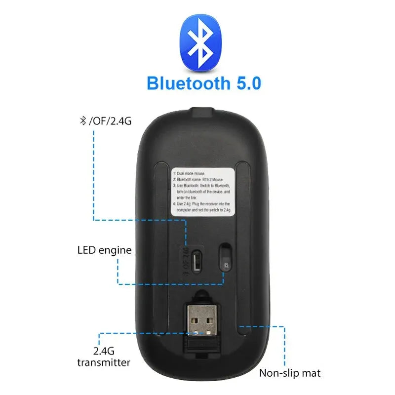 RGB Wireless Rechargeable Gaming Mouse – Bluetooth Connection, 3600 DPI Precision