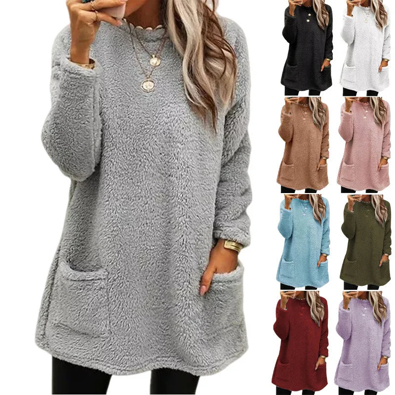 Women’s Warm Fleece Hoodie Top – Cozy Soft Long Sleeve Fuzzy Pullover