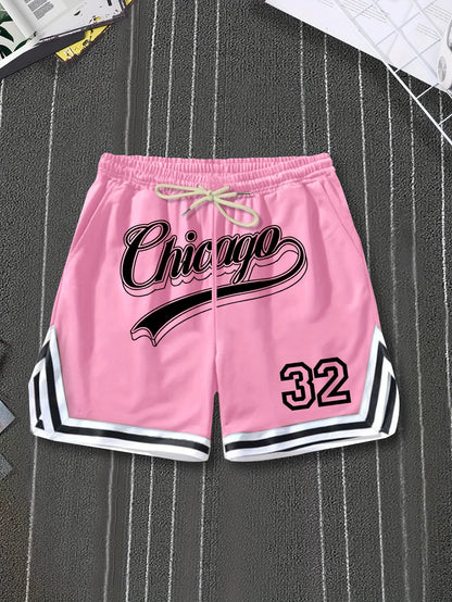 Bold Chicago Style Print Retro Basketball Shorts – Streetwear Summer Fitness